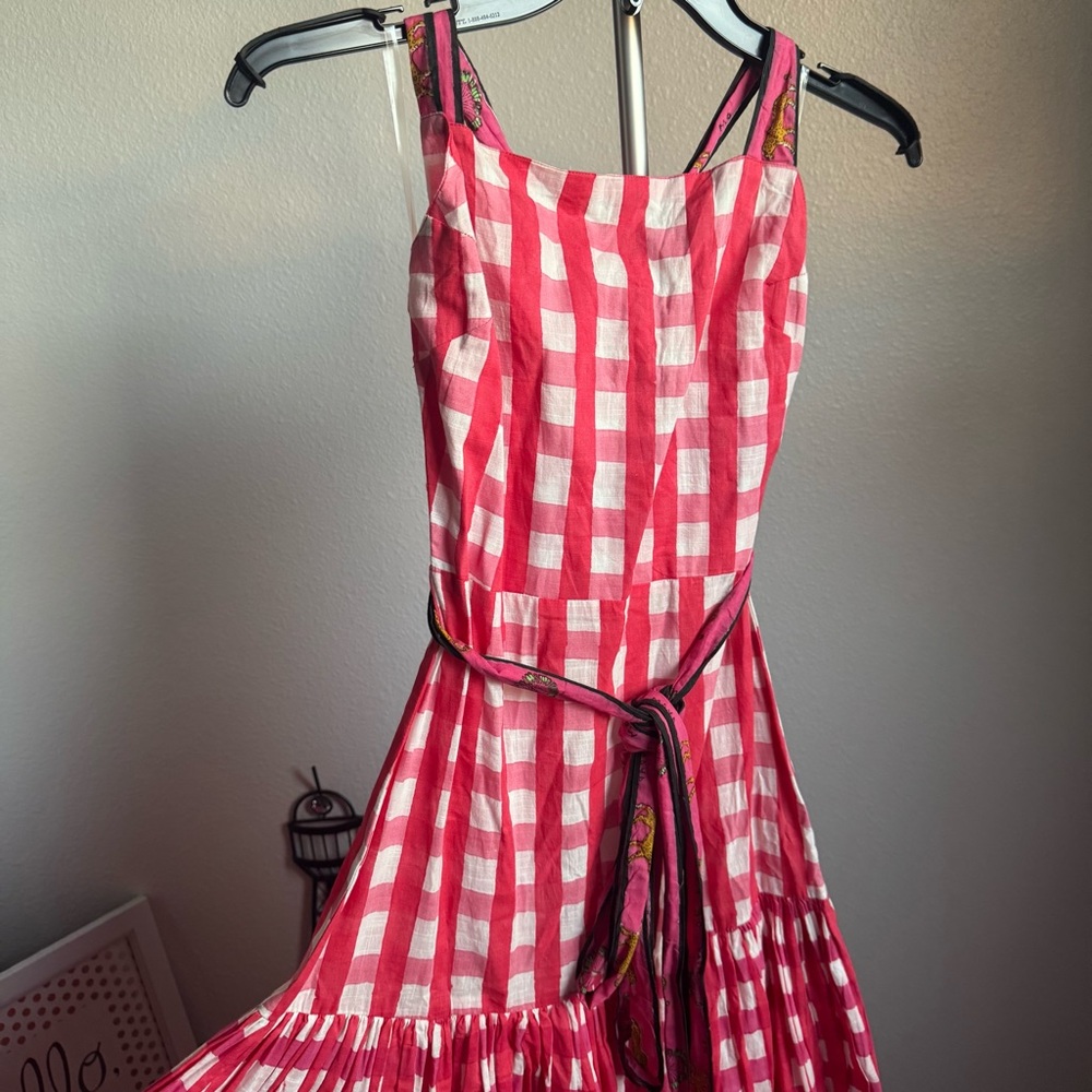 NWT Mo Maya Runa Gingham Check and Leopard Strap Print Maxi Dress Sz XS - Picture 14 of 16